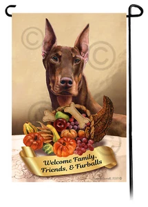 Bandera de jardín de Acción de Gracias - Recortada roja Doberman Pinscher estilo 2 052C - Imagen 1 de 1