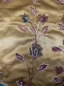 4 yards Shiny Satiny 42"w Dark Gold Machine Embroidered Olive Rust Fabric - Picture 1 of 5