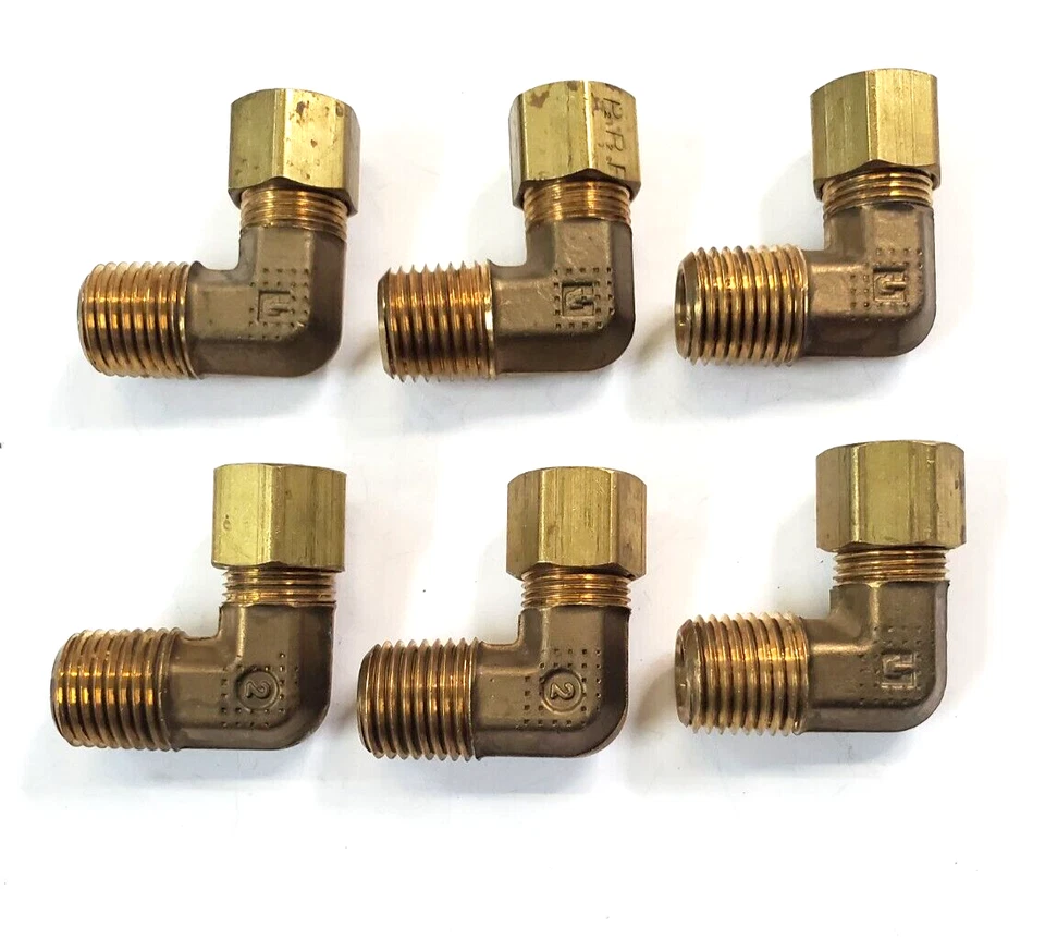 PARKER 90° COMPRESSION ELBOWS (批量 6) 5/16 英寸管 X 1/4 英寸 NPT 黄铜 — 第 1/4 张图片