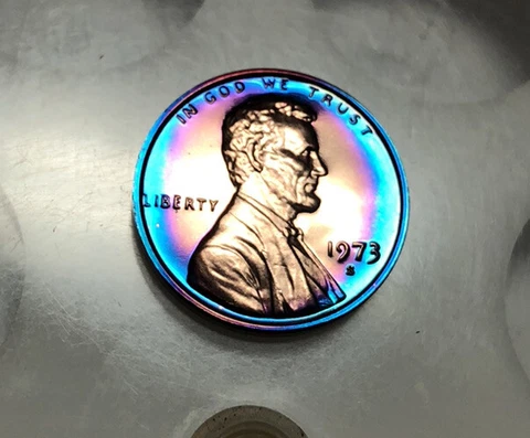 1973 S Proof LINCOLN CENT Monster Rainbow Toned Cover