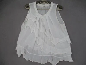 Scanlan Theodore Top Womens 12 White Linen Sleeveless Ruffle Frill Tier Tank - Picture 1 of 17