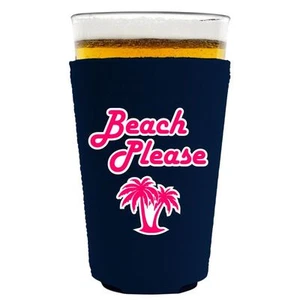 Beach Please Funny Neoprene Collapsible Pint Glass Coolie - Picture 1 of 8