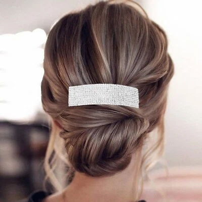 Silver Rhinestone Crystal Hair Barrette Hair Clip Wedding Bridal Prom  #9244 - Image 1 of 4