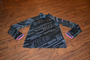 C2- Nike Pro Black/Gray 1/4 Side Neck Zip Long Sleeve Shirt Size Girls Small - Picture 1 of 4