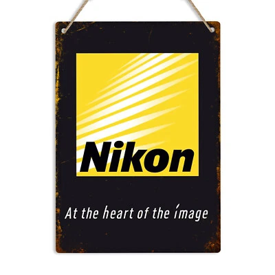 CHINTANAPRINTS Letrero de pared de metal retro con logotipo de Nikon placa vintage 35 mm cámara hombre fotografía cueva