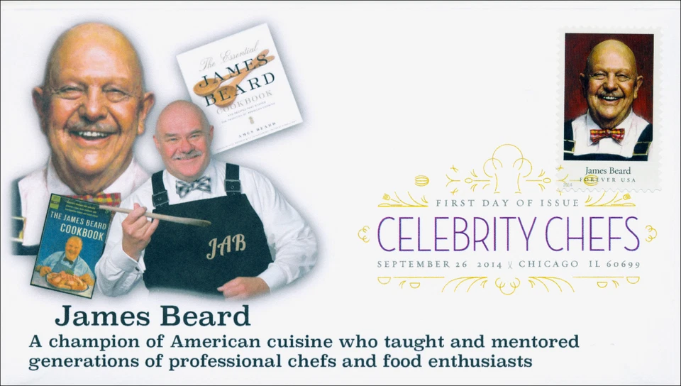 New 2014 Celebrity Chefs James Beard Digital FDC Color Postmark KSC Cachets - Image 1 of 1