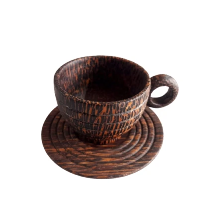 Taza de café y platillo de madera hechos de madera Kithul peso ligero resistencia al calor  Foto 1 de 4