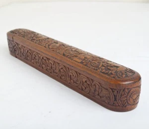 Antique Indo Persian Carved Wood Qalamdan Pencil Pen Box Islamic Middle Eastern - Picture 1 of 21