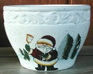 Hand Painted Ceramic Christmas PLANTER CANDY DISH Centerpiece Santa 5½" Dia. EUC - Picture 1 of 2