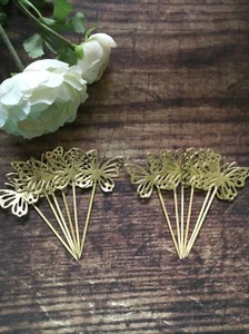 12 Gold Butterfly Decorations Cupcake Topper Cake Party Birthday Butterflies - Picture 1 of 5