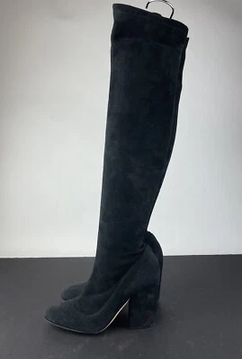 Sergio Rossi Thigh High Black Suede Heeled Boots Size 5.5 - Image 1 of 4