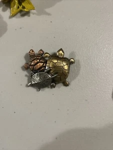 VTG  TURTLE Pin Brooch Copper Brass Pewter  K&T  designer signed  HTF ZA24 - Picture 1 of 6