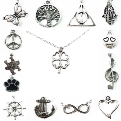 Collana Ciondolo Argento Quadrifoglio Infinito Ancora Mano di Fatima Uomo Donna - Immagine 1 di 3