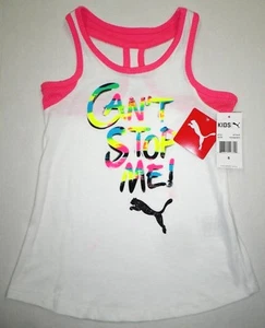 NUEVO CON ETIQUETAS PUMA Niñas Racerback Logo Camiseta sin mangas Cant Stop Me Blanco Rosa Niño Pequeño 6 - Imagen 1 de 7