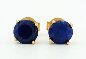 GENUINE 2.16 Cts BLUE SAPPHIRE STUD EARRINGS .925 SILVER - New With Tag - Picture 1 of 6