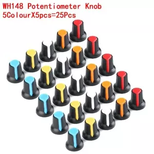 25 pz 6 mm WH148 tappo manopola rotante controllo potenziometro 15 mm x 17 mm 5 colori - Foto 1 di 5