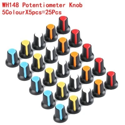 25pcs 6mm WH148 Potentiometer Shaft Control Rotary Knob Cap 15mm x 17mm 5 colors