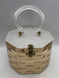 Vintage MCM Messing geflochten Handtasche mit Lucite Top & Griff - Bild 1 von 10