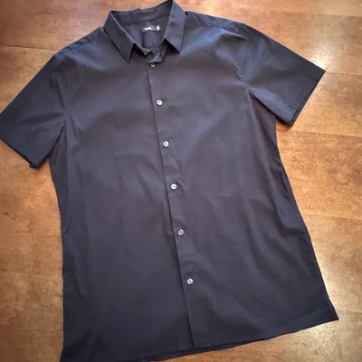 Vince Shirt Mens Black Large Button Down Short Sleeve Jacquard Adult Fitted - Image 1 of 4