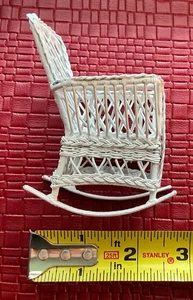 Vtg Dollhouse 1/12 Scale White Metal Wicker Rocking Chair - Picture 1 of 5