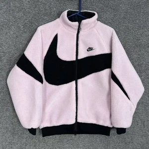 Nike Boa Jacket Womens Small Pink Black Sherpa Fleece Full Zip Swoosh Cozy Warm - Picture 1 of 9