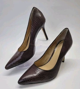 Ann Taylor Leather Snake Print Stiletto Pumps Size 8 M Pointed Toe Brown Heels - Picture 1 of 11