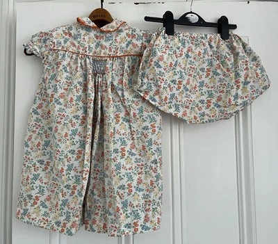 Vintage Girls Orange & Blue Floral Cotton Dress & Pants - 12/18 Months - Image 1 of 4