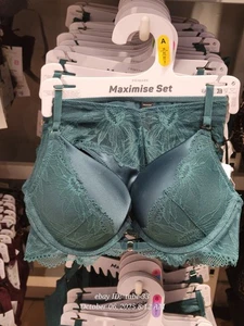 Primark 2 Größen größer Boost Spitze Maximise BH Tanga Push Up Schlüpfer Set grün - Bild 1 von 14