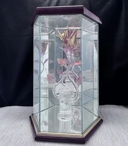 Beauty And The Beast Pink & Gold Glass Rose In Glass Box 10” - Picture 1 of 5