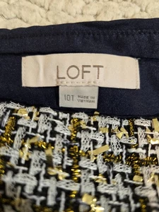 Loft karierter Rock Gr. 10 T schwarz creme mit goldfarbenem Metallgewebe gerade adrett - Bild 1 von 11