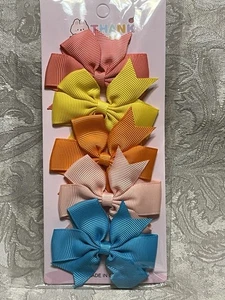 Colorful Mix Hair Bow Clips Grosgrain Ribbon Pinwheel Bow Hair Barrette Set Of 5 - Picture 1 of 6