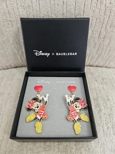 Disney Baublebar Minnie Dancing Heart Earrings New Gift Rinestones Faux Pearls - Picture 1 of 3