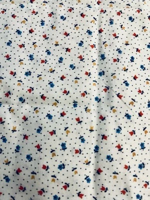 VTG Spring Mills Tiny Ditzy CALICO Red & Blue Florals & Blue Dots on White BTFE - Image 1 of 4