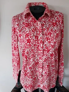 L.L. BEAN rot-weiße geblümte Stretch-Baumwollbluse mit Rollriegelärmeln Gr. S - Bild 1 von 6