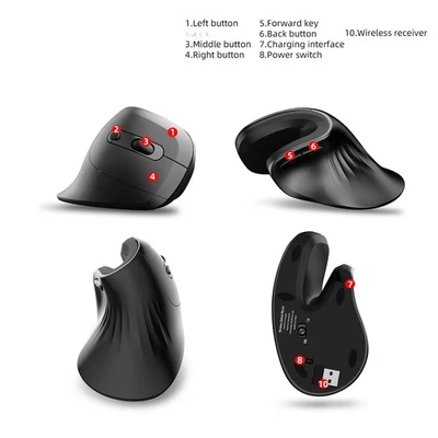 Vertical Mouse Wireless 2.4G Rechargeable Ergonomic Design Mice 3200DPI Adjustab - Image 1 of 4