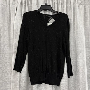 NWT $68 Jeanne Pierre Womens M Sweater Cashmere Infused Soft Knit Black Speckle - Picture 1 of 8