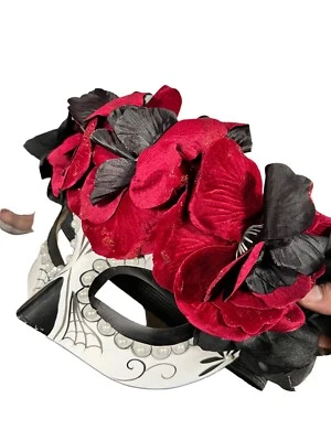 Day of the Dead Mask - Roses Flowers Dia de los Muertos Masquerade Costume Mask - Image 1 of 4