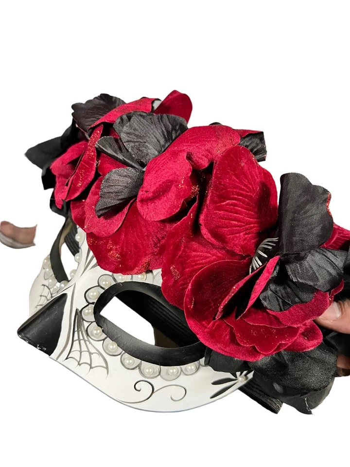 Day of the Dead Mask - Roses Flowers Dia de los Muertos Masquerade Costume Mask - Image 1 of 4