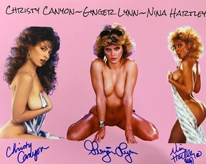 Christy Canyon Ginger Lynn Nina Hartley Signed 11x14 Photo Autograph Beckett - Picture 1 of 5