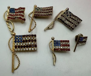 Lote Broche Prendedor Bandera Americana Estrás Tono Dorado Rojo Blanco Azul Patriótico Julio - Imagen 1 de 8