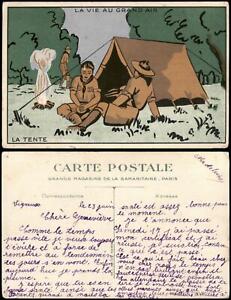 LA VIE AU GRAND AIR LA TENTE Künstlerkarte Frankreich France 1928