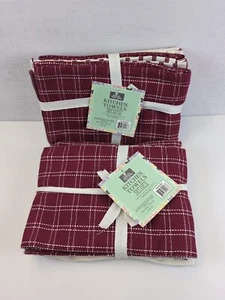 2er Set rot und weiß Baumwolle Küchentücher kariert Streifen Weihnachten Urlaub - Bild 1 von 4