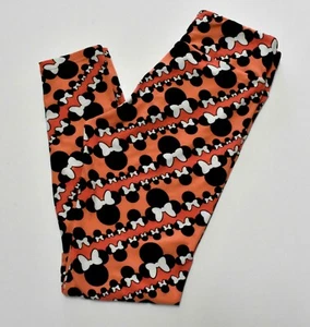 LuLaRoe OS Minnie Mouse Leggings Coral Orange Peach Bow Stripe Fuzzy Worn Once - Picture 1 of 1