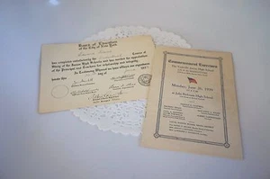 VTG. 1939 YORKVILLE JUNIOR HIGH SCHOOL DIPLOMA/ COMMENCEMENT EXERCISES PROGRAM - Picture 1 of 5