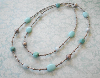 Collar Carolyn Pollack Oxidado Turquesa Perla Perla 36" RE45C Foto 1 de 4