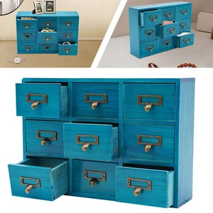 9 Drawers Apothecary Cabinet Case Wooden Desk Drawer Organizer Herb Storage Box - Picture 1 of 24