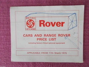 1975 RANGE ROVER AND ROVER PRICE LIST 2200 SC & 2200 TC 3500 3500S (PL 97) - Picture 1 of 5