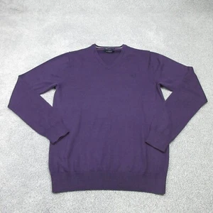 Fred Perry Jumper Mens Medium Purple Sweater Pullover Casuals Merino Wool 4051 - Picture 1 of 9