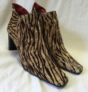 Palizzio Zebra Suede Fabric Booties Ankle Boots Women's 10/42 Fashion Heels - Picture 1 of 6