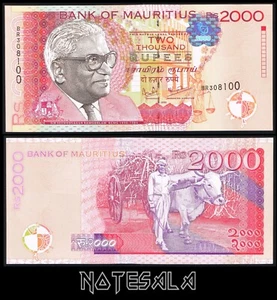 MAURITIUS MAURICIO 2000 2,000 RUPEES 1999 Pick-55 UNC S/N BR308100 **RARE** - Picture 1 of 1
